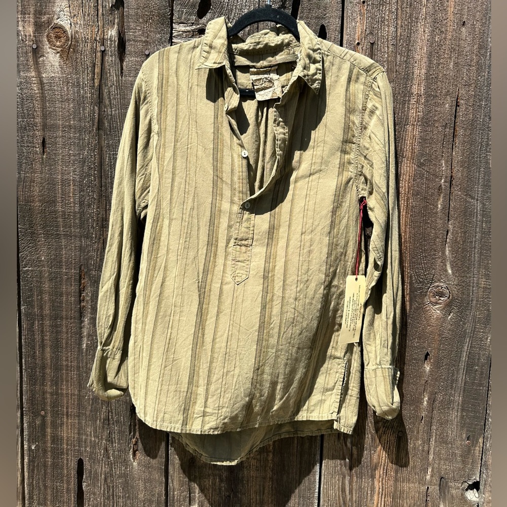NWT Da-Nang Green Vertical Stripe Long Sleeve Shirt w Button Down Detail Tunic